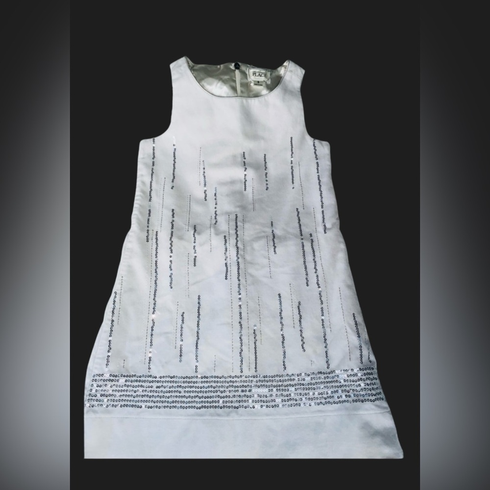The Children’s Place Size 5 White Sleeveless Dress, Silver Sequins, Christmas